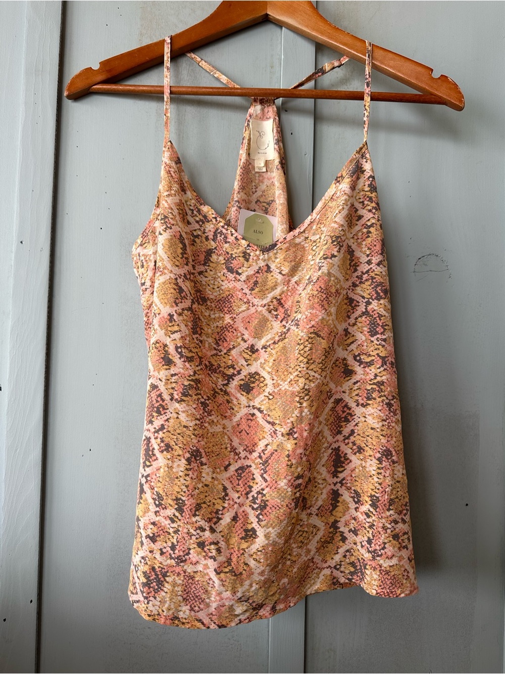 NWT E by Eloise Anthropologie 100% Silk Snake Print Cami Tank Top Orange - L - Picture 4 of 9
